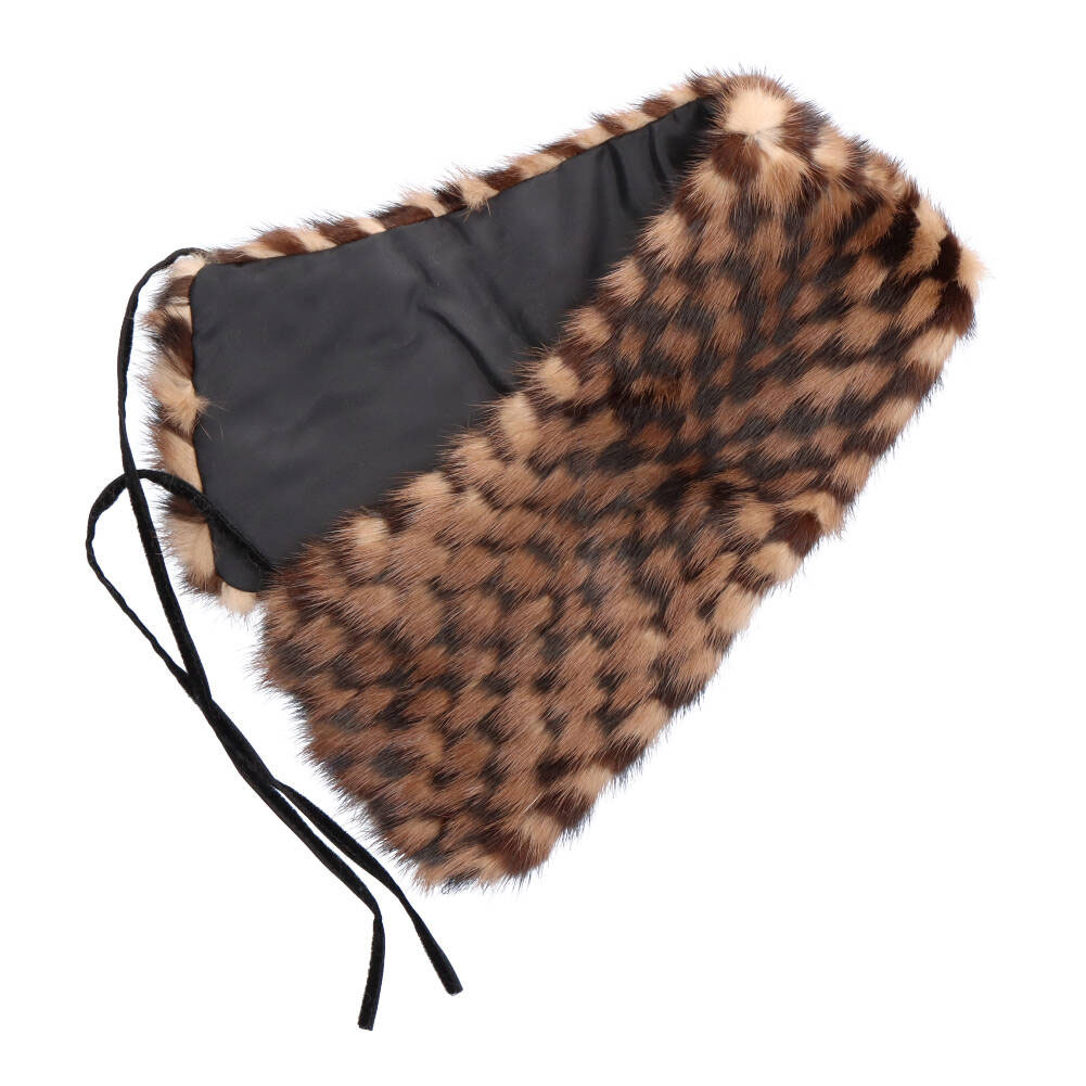 チェック柄 ミンク ファー リボン ティペット マフラー レディース