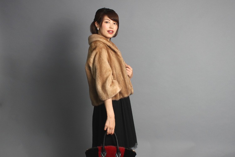 ミンクのフルスキン ショールカラー ファー ジャケット グレー ブルー