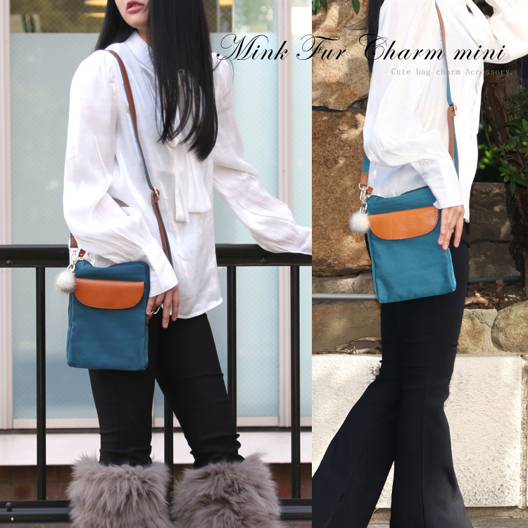 バッグチャーム ミンク ファー キーホルダー ナチュラル ホワイト 1個