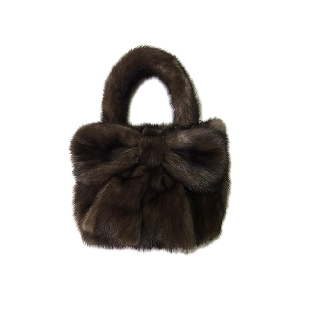 バッグ ファー リアルファー 日本製 ミンク ハンドバッグ リボン