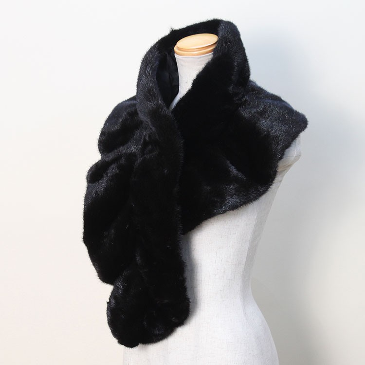高級 ミンク ファー ショール ギャザー入り ブラック 巻き方イロイロ