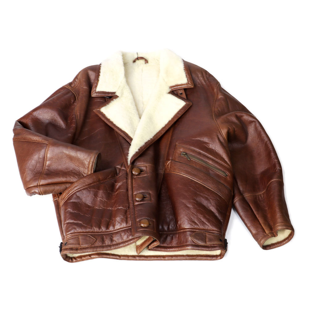 本革 ラム レザー ファー ライダース ジャケット Wフェイス ナッパ加工 2way ビッグシルエット オーバーサイズ ブラウンの画像