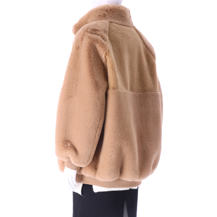 エコファー ブルゾン ジャケット ファスナー ベージュ キャメル