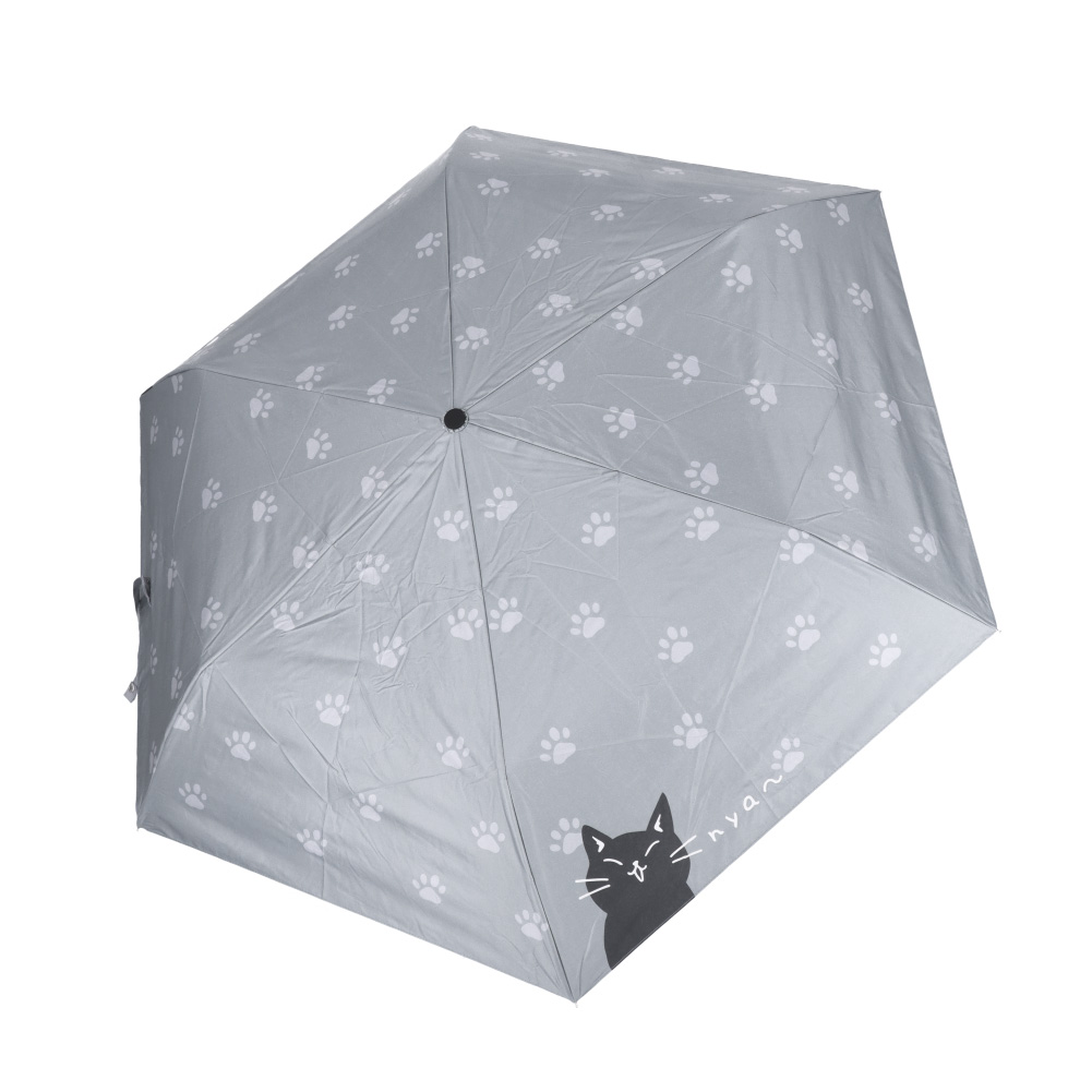 晴雨兼用折りたたみ日傘 猫 ニャー さくら ねこ ブラック グレー