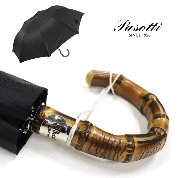 Pasotti折りたたみ傘 Pasotti（パソッティ） 雨傘 折りたたみ傘 ブラック バンブー ハンドル