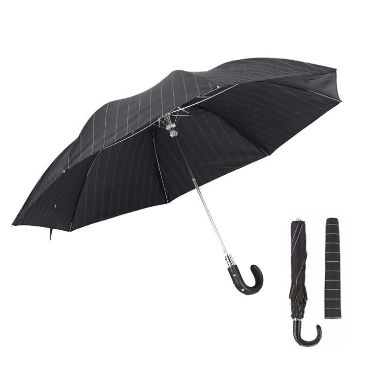 Pasotti（パソッティ） 雨傘 折りたたみ傘 ブラック ストライプ レザー