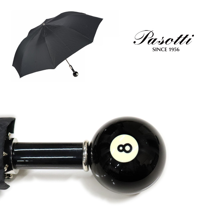 Pasotti 雨傘 折りたたみ傘 ブラック 8ボール ハンドル ビリヤード
