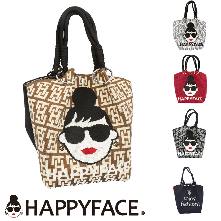 トートバッグ HAPPY FACE EMMA スクエア モノグラム ピコニット ロゴ