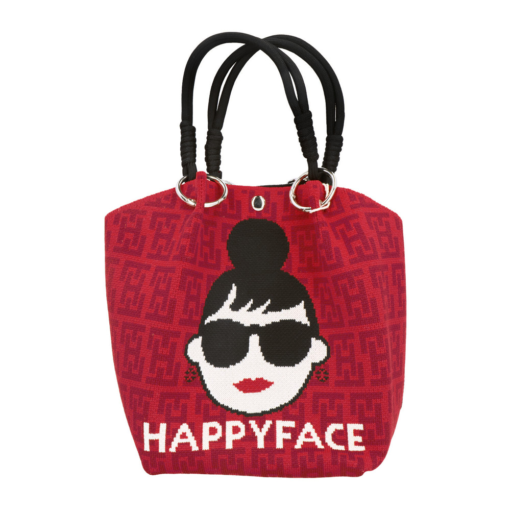 トートバッグ HAPPY FACE EMMA スクエア モノグラム ピコニット ロゴ