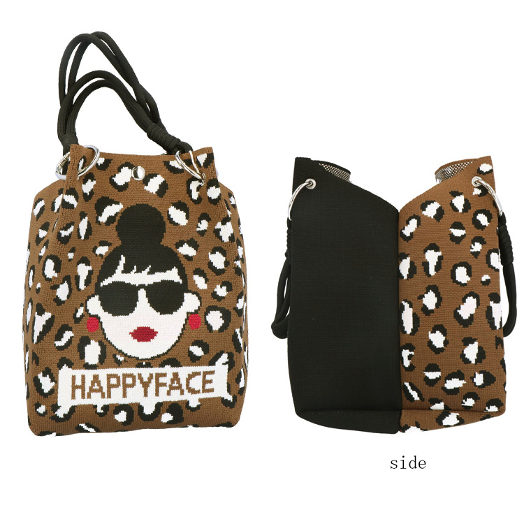 ね*】様 コヤンイサムチョン☆スクエアトートバッグ　デニム＆ヒョウ柄ボア　ふてに トートバッグ HAPPY FACE EMMA スクエア レオパード ピコニット ヒョウ
