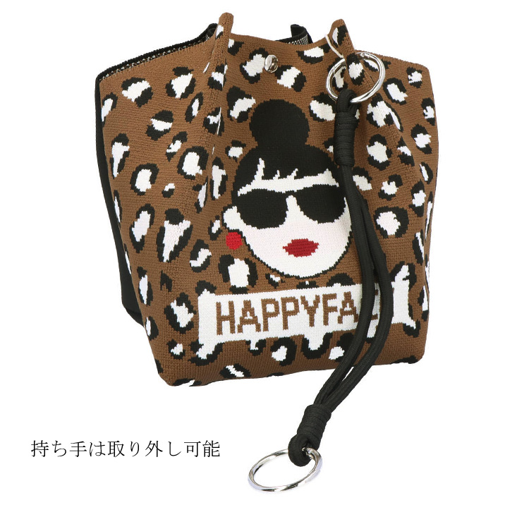 トートバッグ HAPPY FACE EMMA スクエア レオパード ピコニット ヒョウ