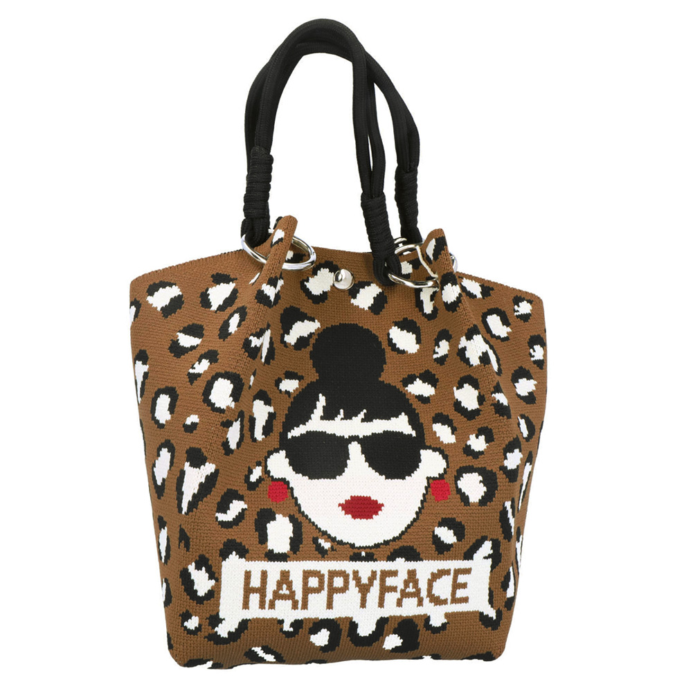 トートバッグ HAPPY FACE EMMA スクエア レオパード ピコニット ヒョウ