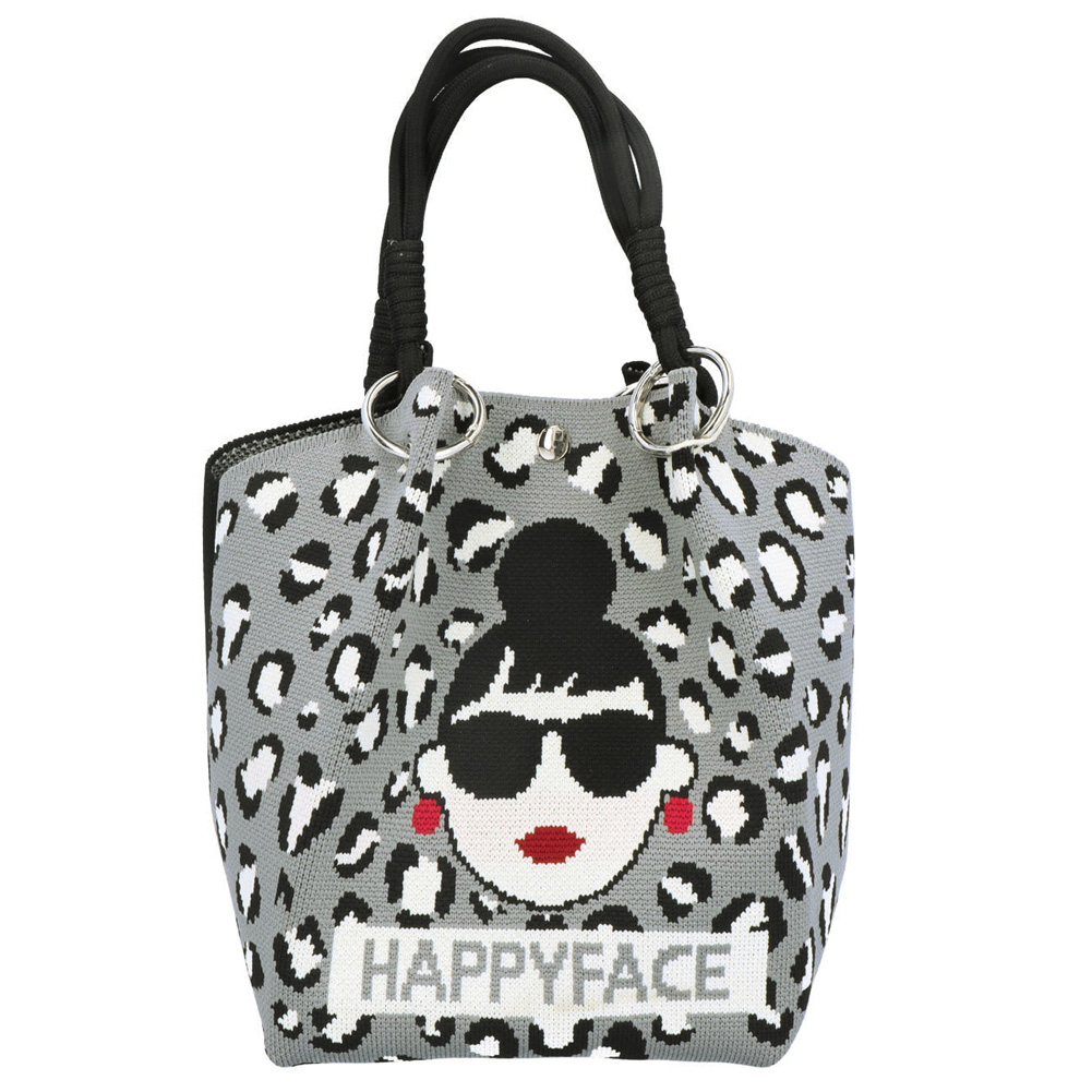 トートバッグ HAPPY FACE EMMA スクエア レオパード ピコニット ヒョウ