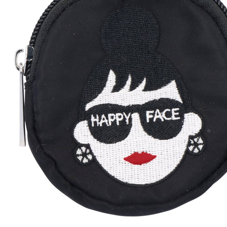 HAPPY FACE EMMA ポーチ 顔 刺繍 カラビナ 丸ポーチ キーチャーム