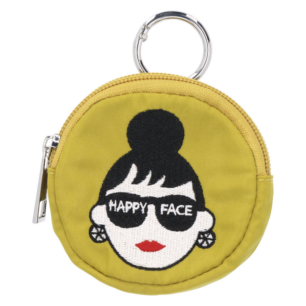 歳末処分価格【新品SALE】Paul Smith HAPPY カラナビ付ポーチ HAPPY FACE EMMA ポーチ 顔 刺繍 カラビナ 丸ポーチ キーチャーム