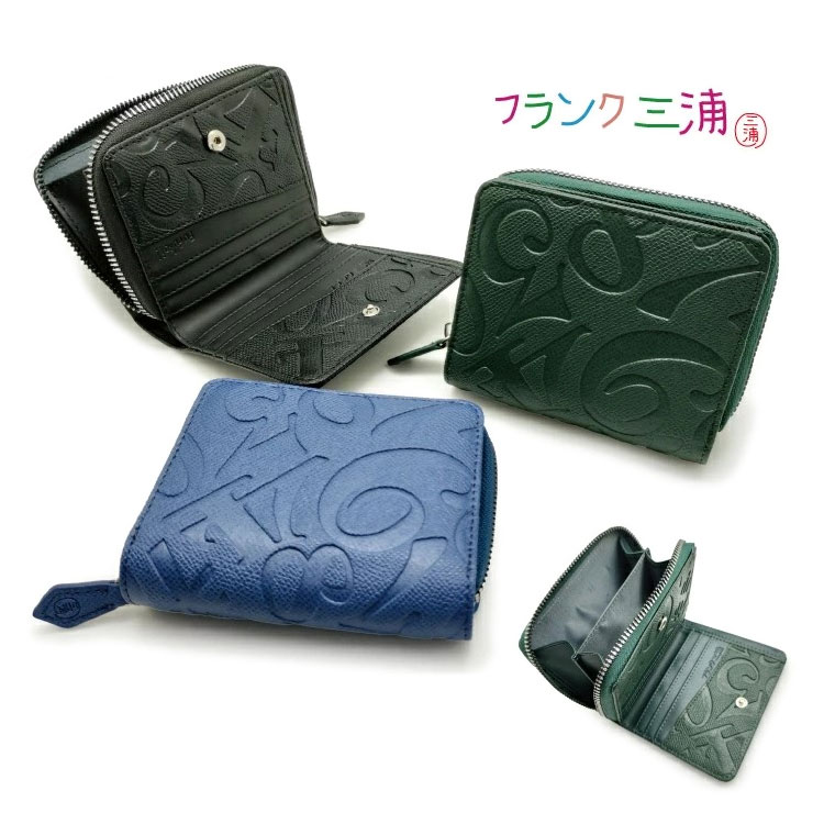 フランク三浦 二つ折り財布 ラウンドファスナー 合皮 財布 単色