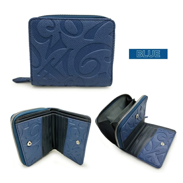 フランク三浦 二つ折り財布 ラウンドファスナー 合皮 財布 単色