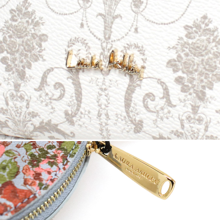 LAURA ASHLEY ラウンドポーチ Chelsea 花柄 アラベスク 合皮