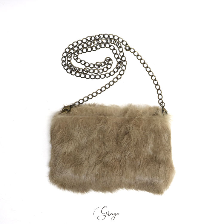 訳あり ラビット ファー チェーン付 ミニバッグ ポシェット 斜め掛け