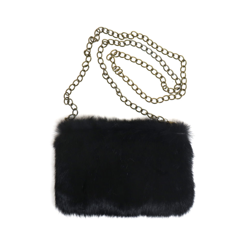 訳あり ラビット ファー チェーン付 ミニバッグ ポシェット 斜め掛け