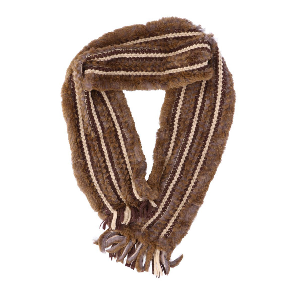ラビット アクリル ファー スヌード 輪っか状 編み込み フリンジ付  