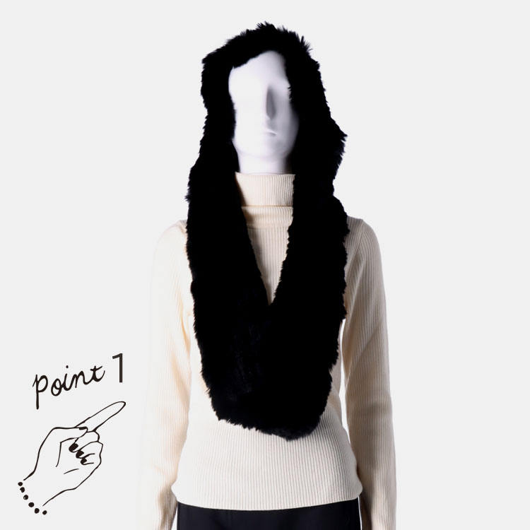 ラビット ファー スヌード フード付き 3WAY マフラー リアルファー