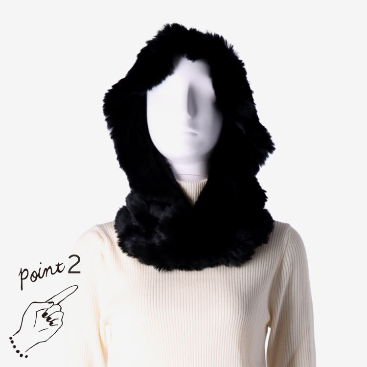 ラビット ファー スヌード フード付き 3WAY マフラー リアルファー