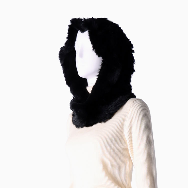 ラビット ファー スヌード フード付き 3WAY マフラー リアルファー
