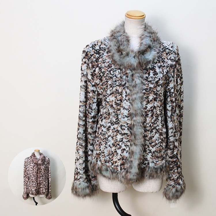 フォックス トリミング シェアード ラビット ファー ジャケット マルチ