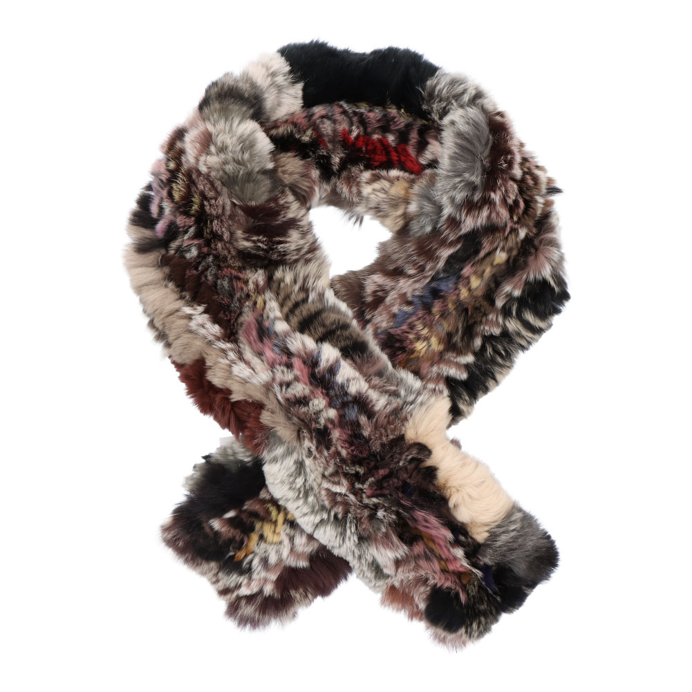 レッキス ラビット ファー マフラー ふわふわ マルチカラー ブラック