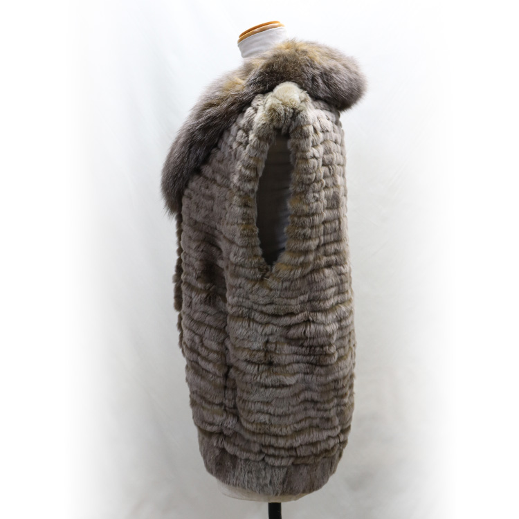 フォックス ファー 襟付き レッキスラビット ベスト カーキ 爆買