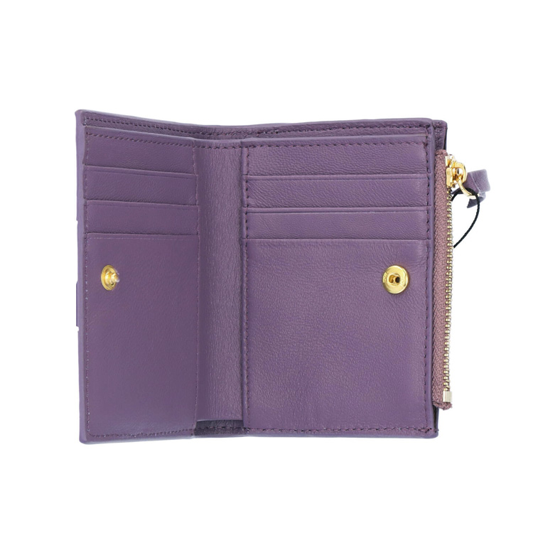 【WAKO】二つ折り財布 パープル 編み込みデザイン WAKO】二つ折り財布 パープル 編み込みデザイン