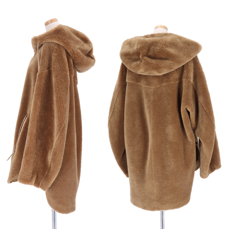 ボアパーカー ブラウン フード付き ハーフジップ ボアフリースパーカー