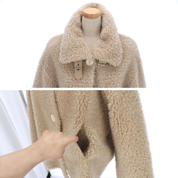 ウール ボア ジャケット ショートコート Mサイズ ベージュ 前開き