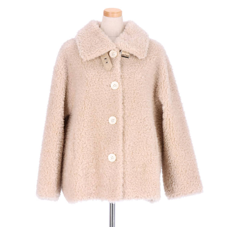 ウール ボア ジャケット ショートコート Mサイズ ベージュ 前開き