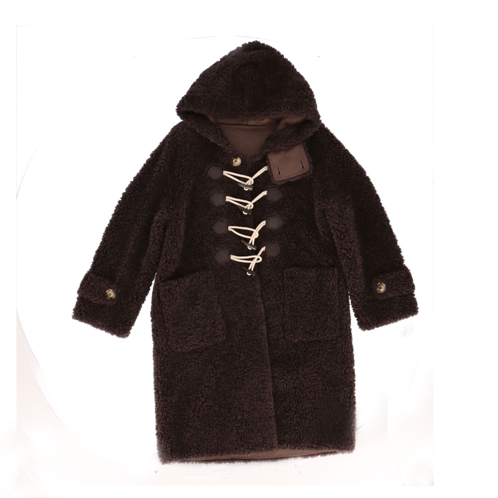 ウール ダッフルコート フード付き ロング丈 ブラウン レディース