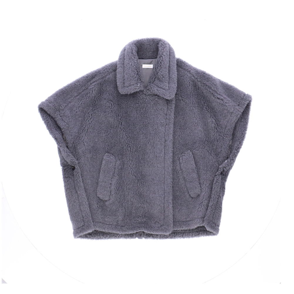 ジャケット ウール ダブル エコファー 前開き グレー ベージュ ブラック レディース ギフト プレゼントの画像