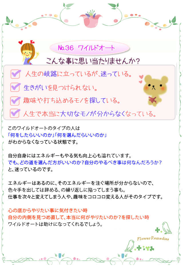バッチフラワーレメディ 36ワイルドオート ノンアルコープタイプ 10ml