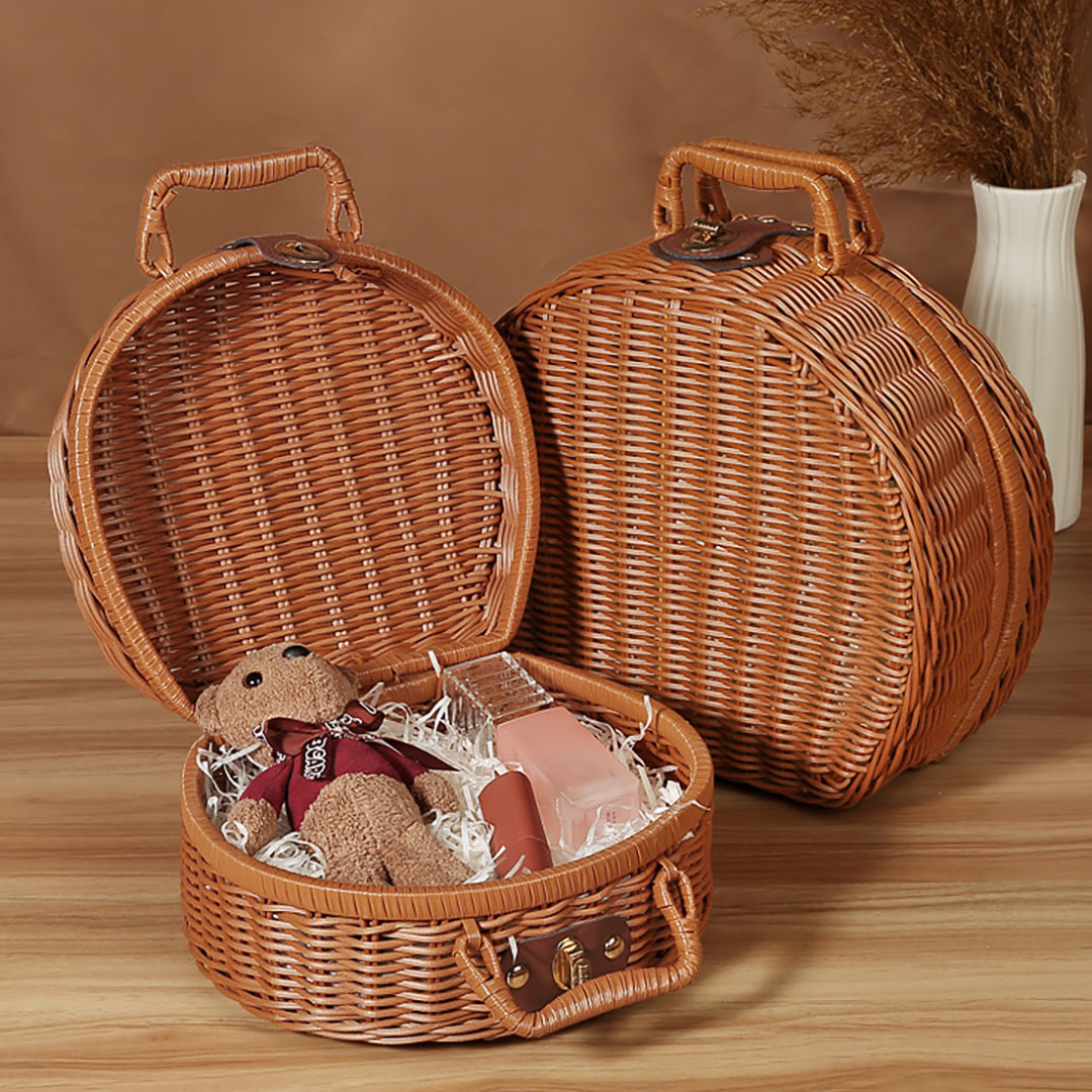 ラウンドピクニックバスケット 高さ26×横幅21×奥行12cm PP素材 収納