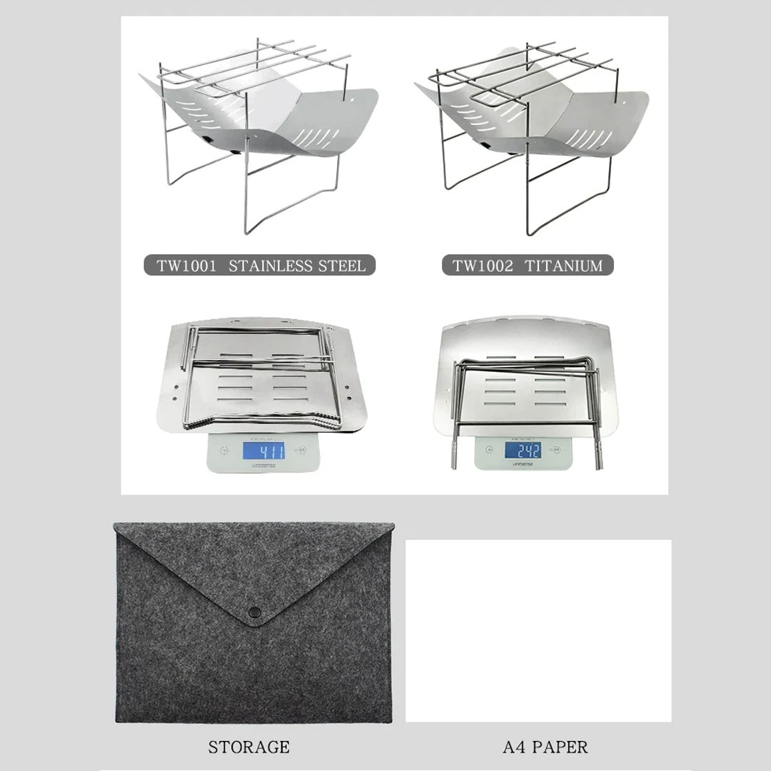 【限定セール】ThousWinds 焚き火台 超軽量 コンパクト 軽量 ステンレス製 チタン製　組立式 　焼網