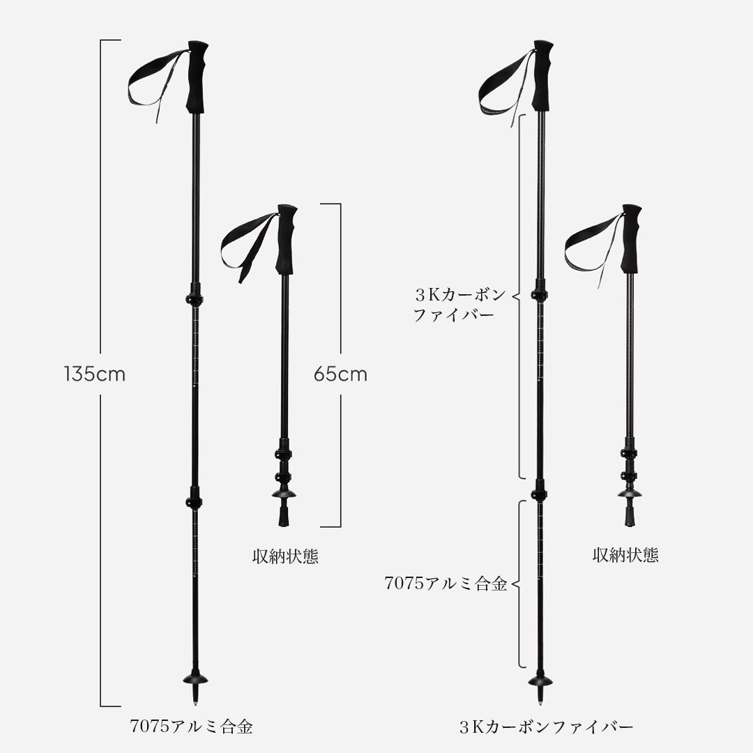 ThousWinds トレッキングポール カーボンファイバー 高級カーボン製 