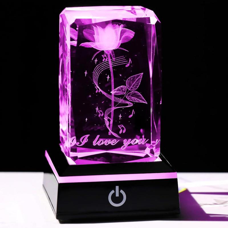 誕生日母の日 女性 母親 妻 プレゼント K9クリスタル カーネーション 花束 LEDライトベース USB充電 置物 母への贈り物 ガラス｜hermosa2017｜03