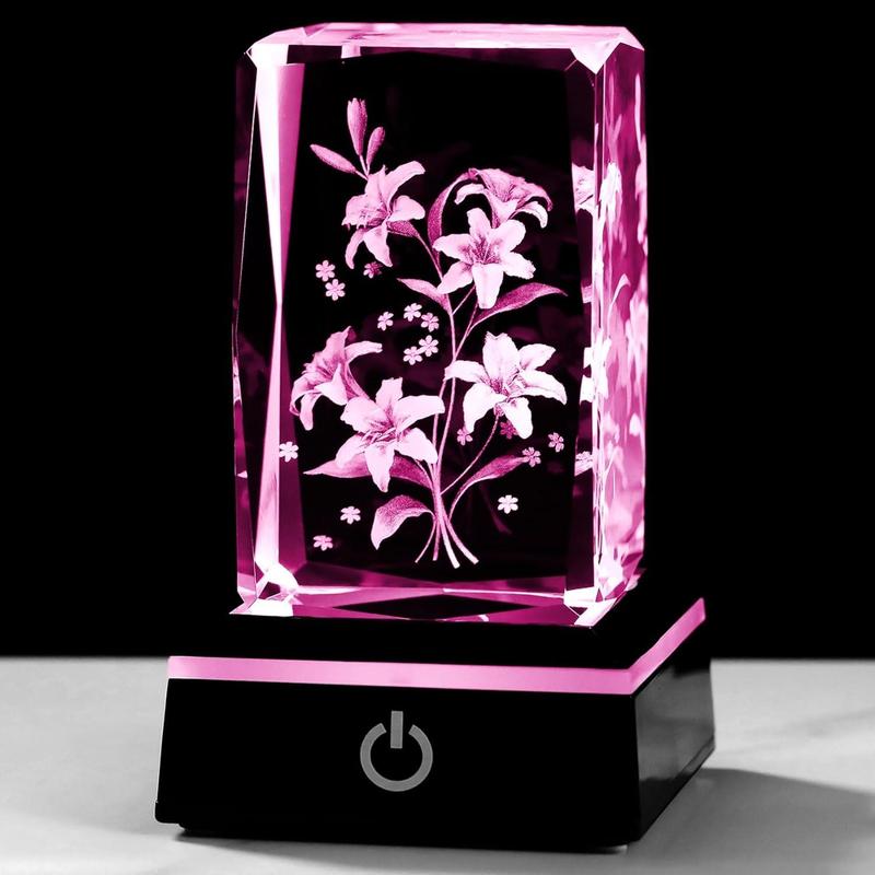 誕生日母の日 女性 母親 妻 プレゼント K9クリスタル カーネーション 花束 LEDライトベース USB充電 置物 母への贈り物 ガラス｜hermosa2017｜04