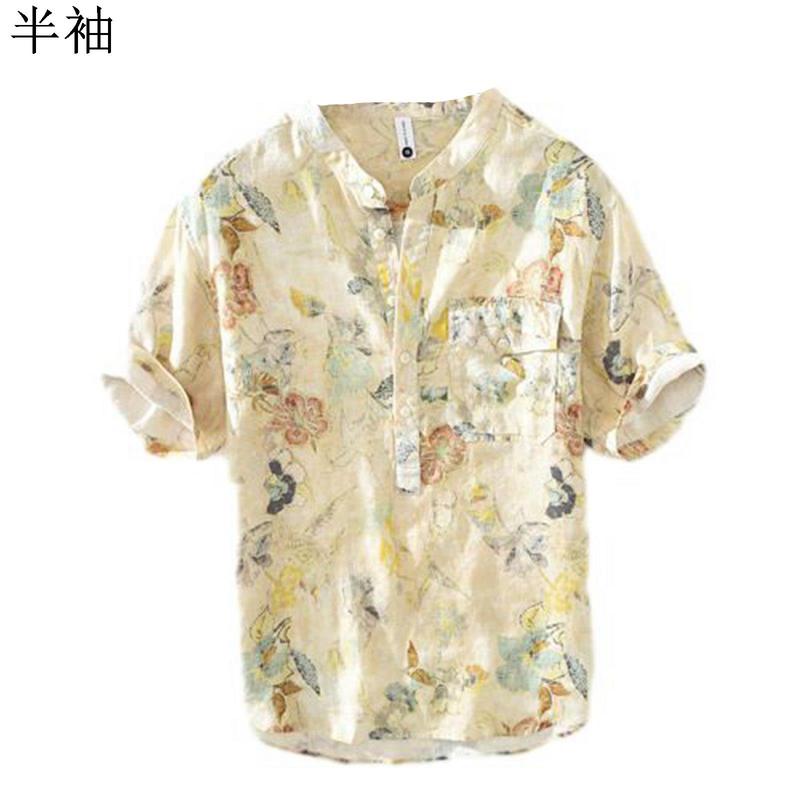 花柄シャツ 立つ襟 ハワイシャツ アロハシャツ メンズ タートルネック 大きいサイズ 七分袖シャツ ...