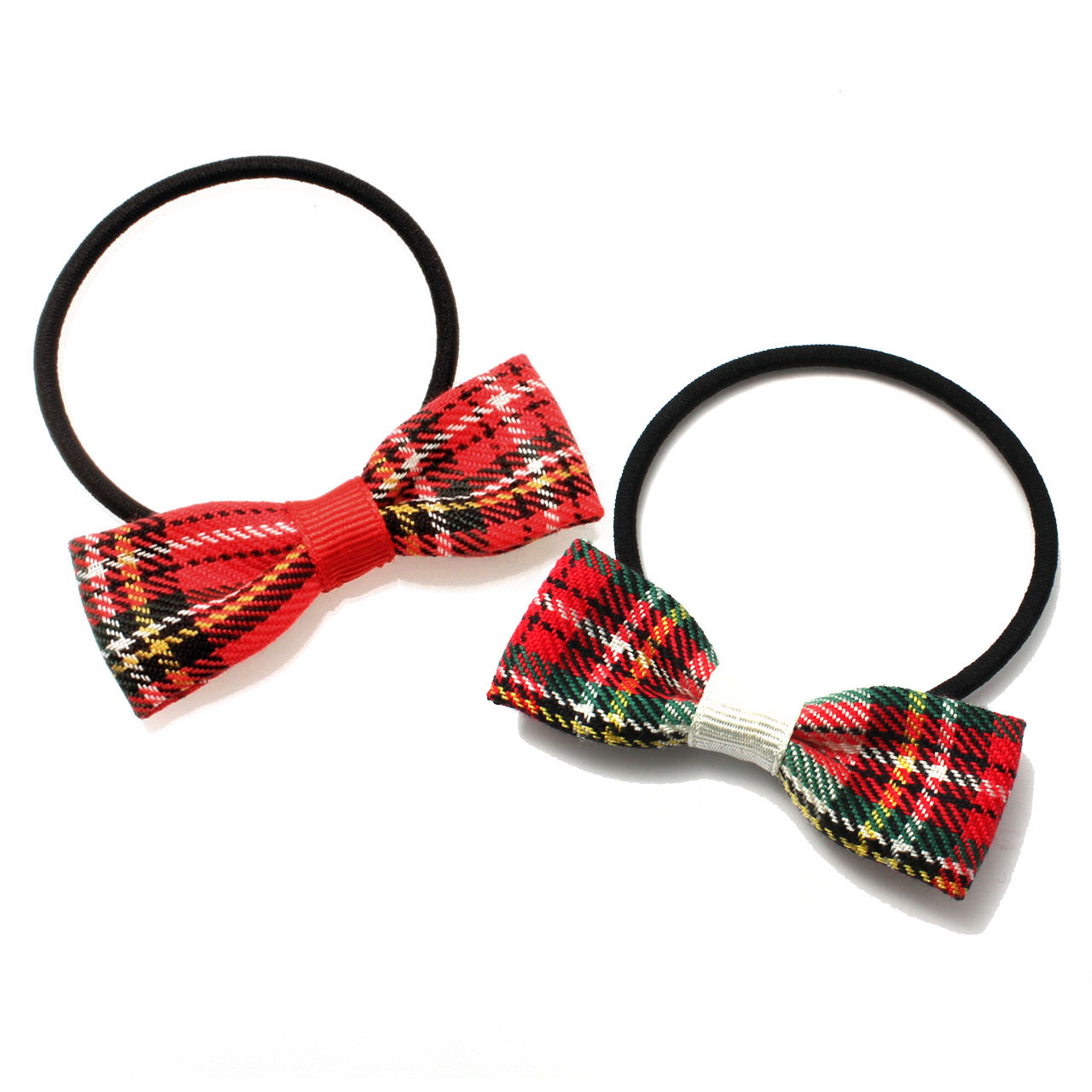 ヘアゴム キッズ リボン タータンチェック C25-73 リボンヘアゴム 赤