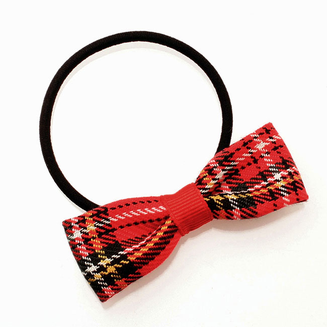 ヘアゴム キッズ リボン タータンチェック C25-73 リボンヘアゴム 赤
