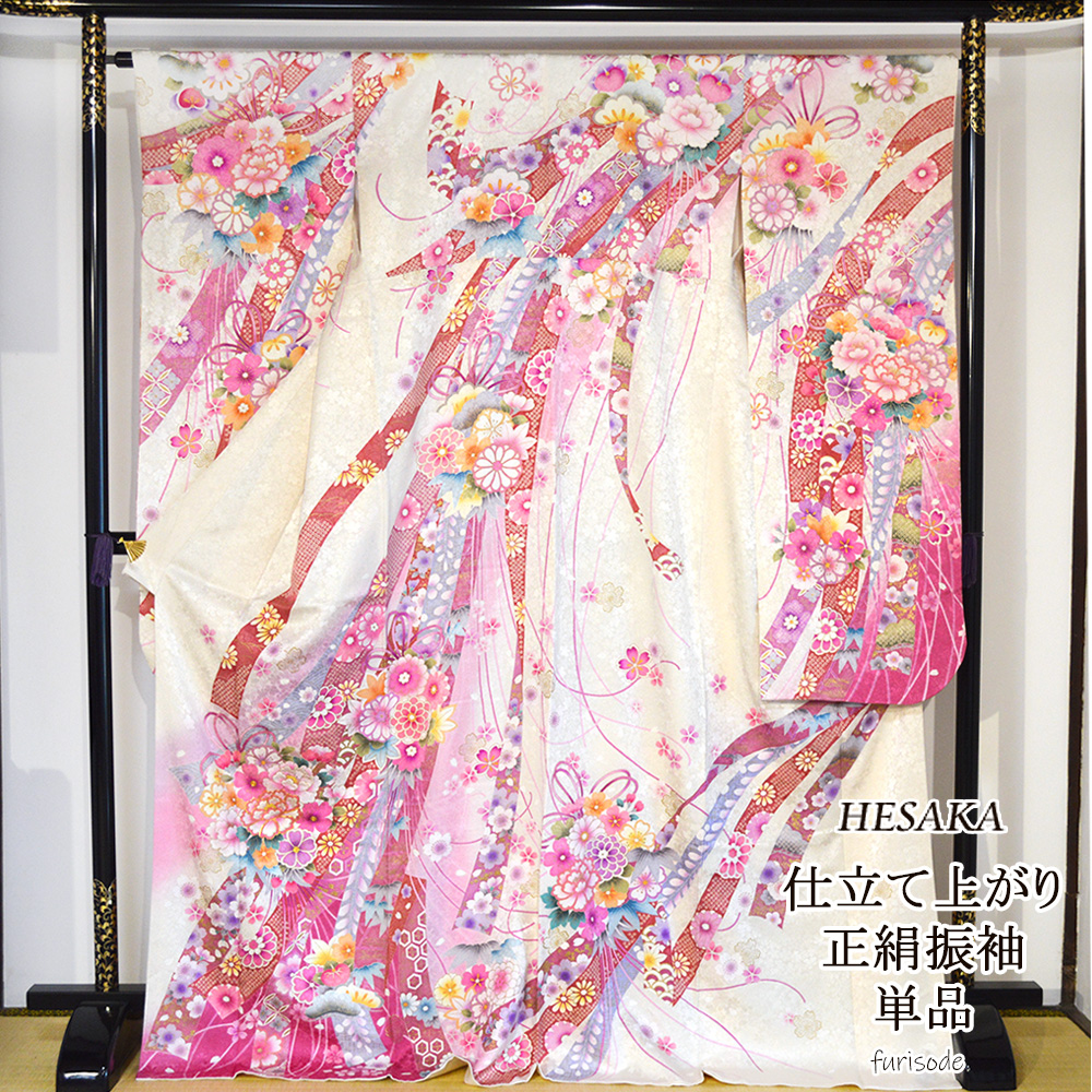 仕立上り 京友禅 正絹 振袖 白 成人式 ふりそで 購入 販売 : a12-093 
