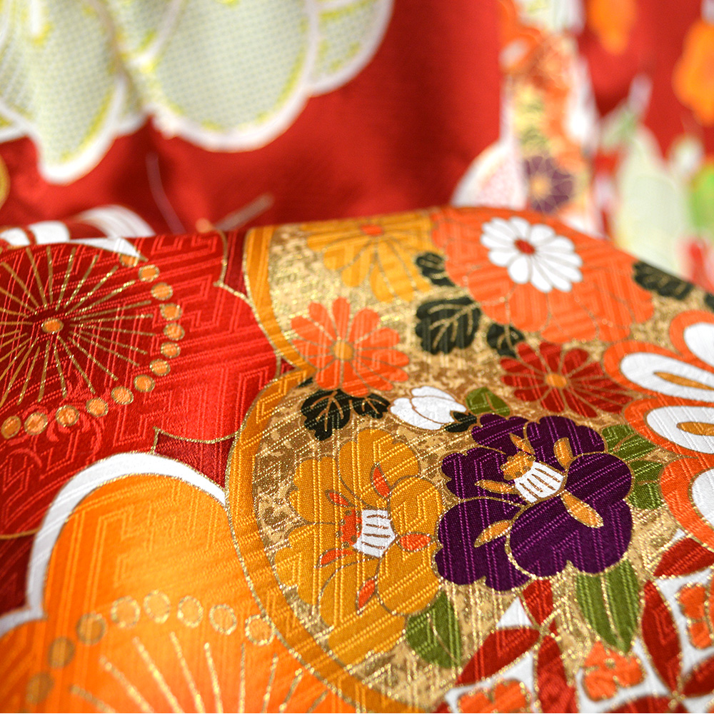 京友禅 正絹 振袖 赤 成人式 ふりそで 購入 販売 : 部坂呉服店