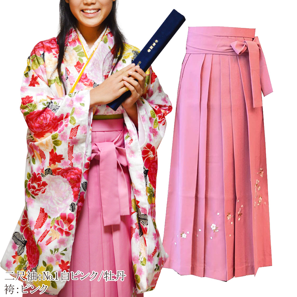 ジュニア 女の子 着物 刺繍 袴 3点 セット 二尺袖 振袖 小学生