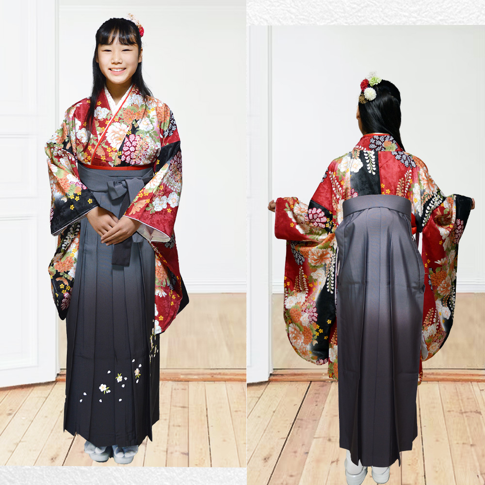 レンタル】 着物 ぼかし刺繍 袴 15点 セット 二尺袖 振袖 女性 卒業式